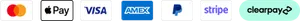 Accepted payments: Mastercard, Apple Pay, Visa, American Express, PayPal, Stripe, and Clearpay